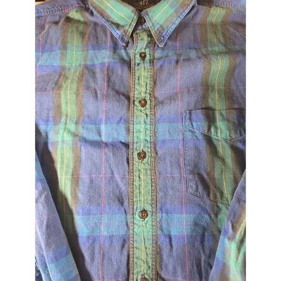 Van Heusen 417 Button Up Shirt. Green Blue Plaid. Long Sleeve. Size XL - Picture 4 of 5